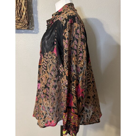 Tracy Reese Top 4 Silk Long Sleeve Floral Burnout Paisley Romantic Fairy Flowy - Picture 6 of 10